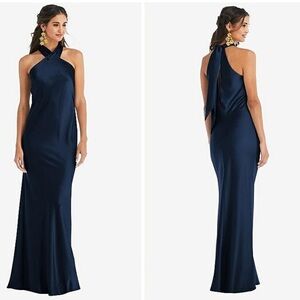 NWT Lovely Dessy Group Draped Twist Halter Tie-Back Trumpet Gown Medium LB025